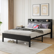 Black Metal Storage Bed Charging Station Headboard