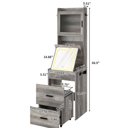 Gray Hemp Faced Particleboard With Triamine 2 Pull 1 Door 1 Flip LED 3 Tone Light Touch Mirror Dressing Table Set