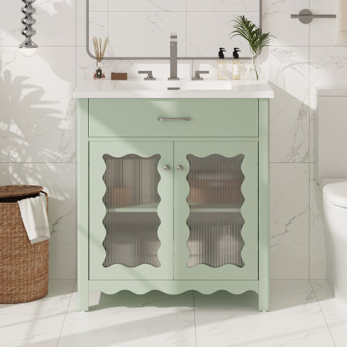 Green Glass Vanity Cabinet