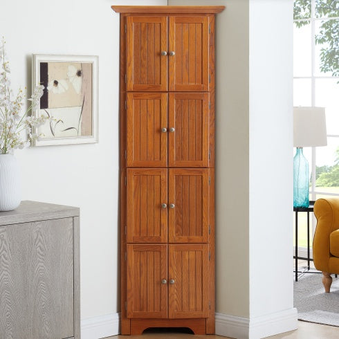 4-Tier 72 Corner Kitchen Pantry Storage Cabinet With 8 Doors Tall Storage Cabinet, Corner Cabinet And Adjustable Shelves, Home Farmhouse Bookshelf Cabinet For Bathroom, Living Room, Kitchen OAK