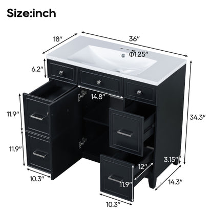 36  Bathroom Vanity Cabinet With Sink Top Combo Set , Black ,Single Sink,Shaker Cabinet With Soft Closing Door And 3 Drawers