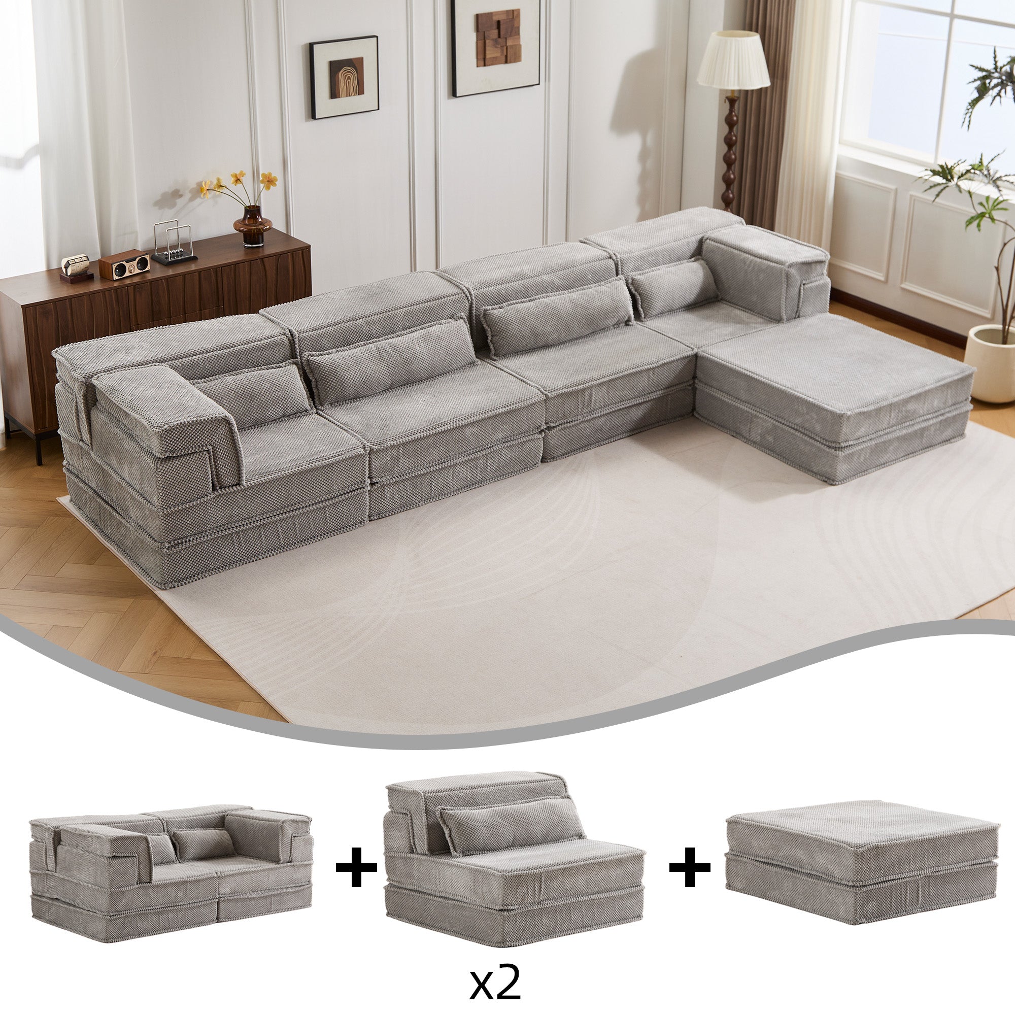 Light Grey Modular Sofa Cozy Adaptable Design