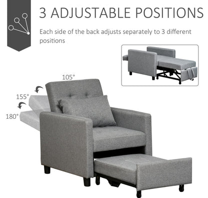 Convertible Chair Bed Grey Sofa Bed Multi-Functional Sleeper Ottoman Recliner Adjustable Backrest