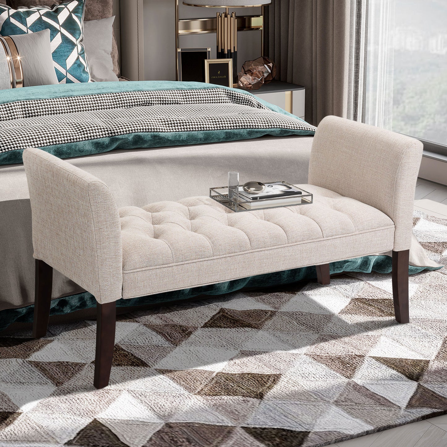 Upholstered Bedroom Bench with Button Tufted Design