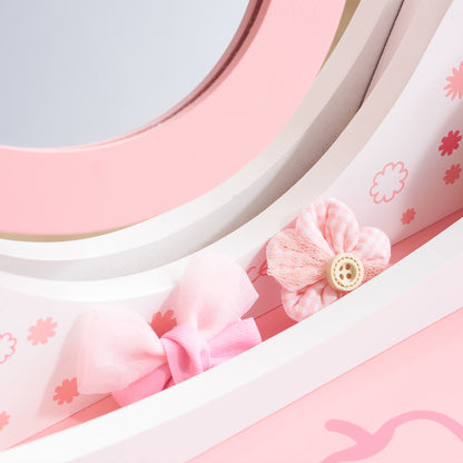 White MDF Spray-painted 1-drawer 2-desktop Storage Box Children's Dressing Table Set With Apple Print