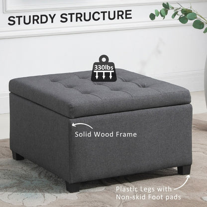 Tufted Storage Ottoman With Lift Top Fabric Metal Hinge Rubberwood Frame Living Room