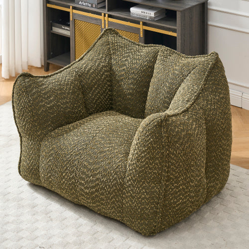 Compressed Plush Bean Bag Sofa Couch- High-Resilience Foam Filled, Ultra-Soft Boucle Lounge Chair For One Or Two People, Cozy Living Room Seating For Reading, Gaming & Relaxing, Space-Saving Vacuum