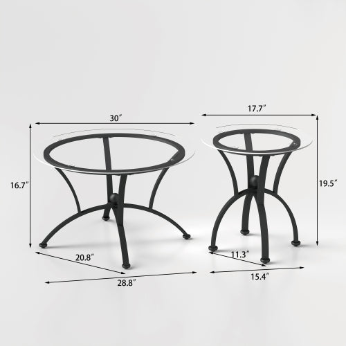 3 Piece Tempered Glass Surface Coffee Table Set Decor Coffee Table