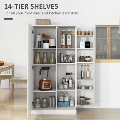 Kitchen Pantry Storage Cabinet, 14-Tier Freestanding Kitchen Cupboard for Living Room, Dining Room Storage, White