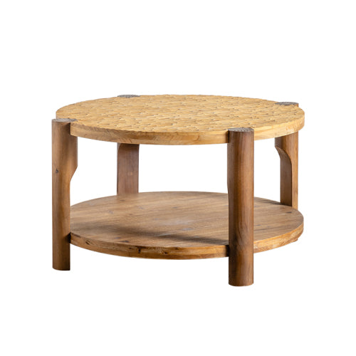 Wood Mid Century Coffee Table Two-Tier Storage