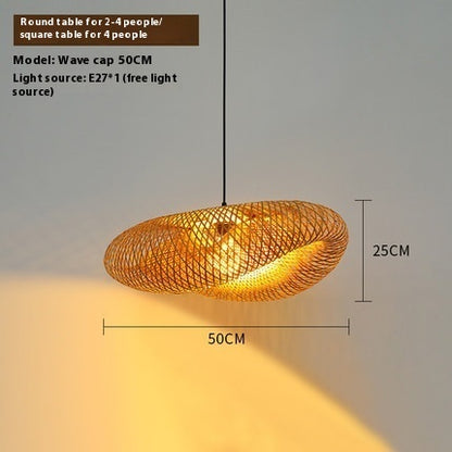 Bamboo Hanging Lamp Straw Hat-shaped Hanging Lamp