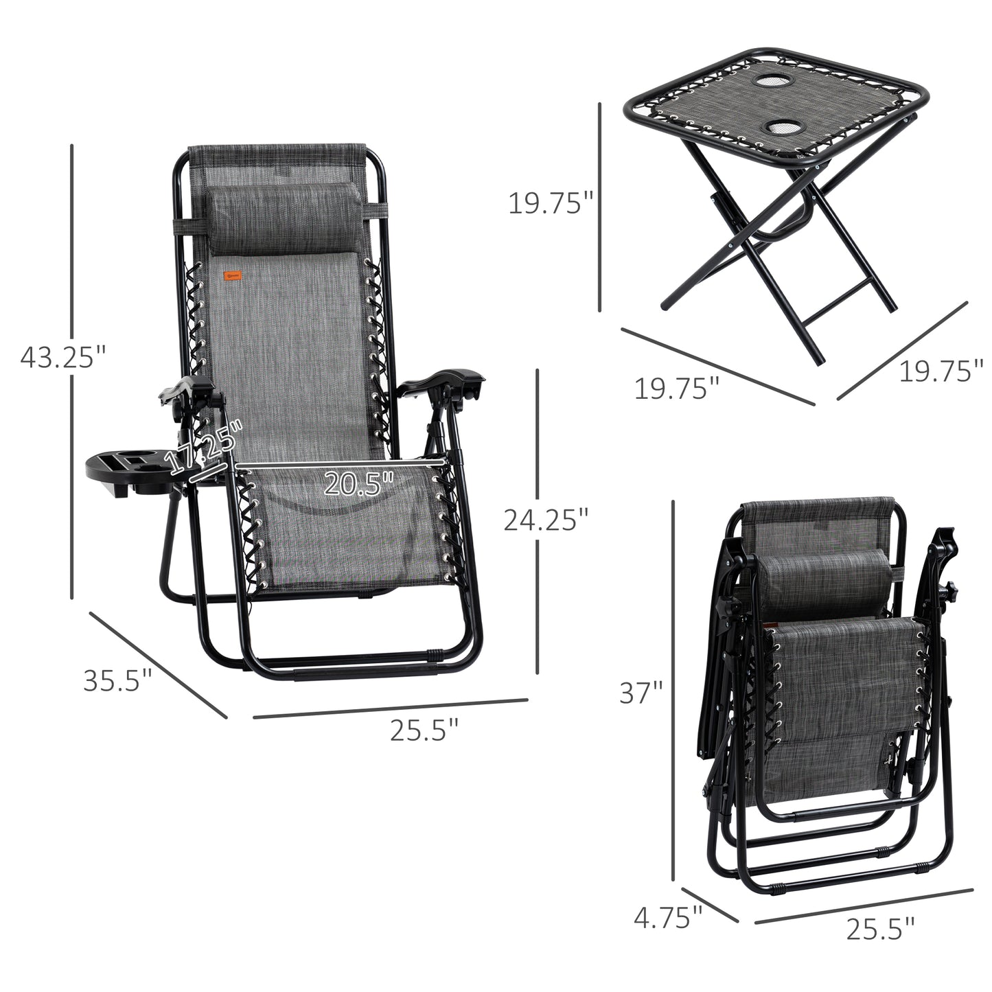 Zero Gravity Chair Set with Side Table