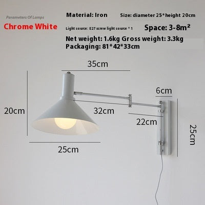 Rocker Arm Wall Lamp Extension Long Arm Foldable Lying Wall Reading Wall Lamp Wiring Free