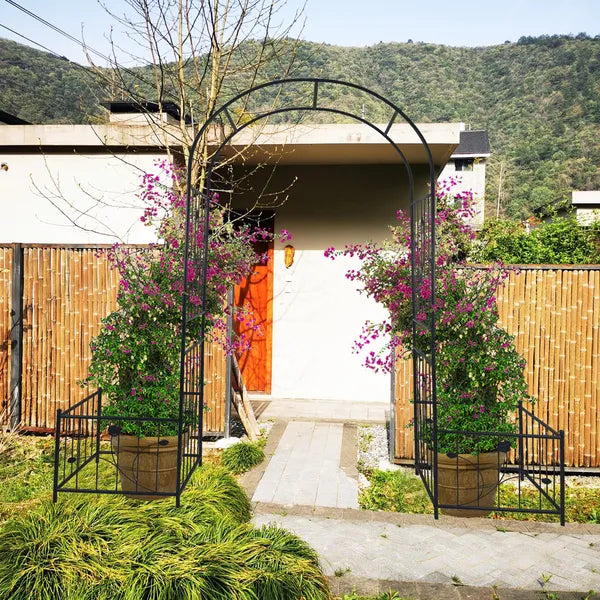 Black Metal Garden Arch With Plant Stands