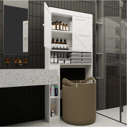 Over The Toilet Storage Cabinet With 2 Door  Home Space Saving Toilet Rack, Farmhouse Style For Bathroom, Restroom, Laundry