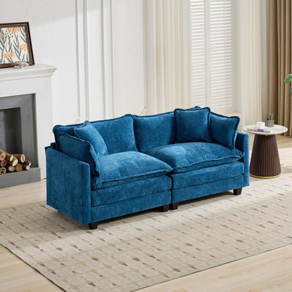 Cloud Sofa LoveSeat Ottoman Is Not Included, Modern Sectional Couch, For Living Room Bedroom And Apartment, Comfy Double Layer Upholstered Seat Cushion, Breathable Chenille Fabric, Blue.SW5012BL