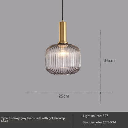 Bar Restaurant Chandelier Personalized Simple Striped Single-head Paint Green Glass Lantern Chandelier