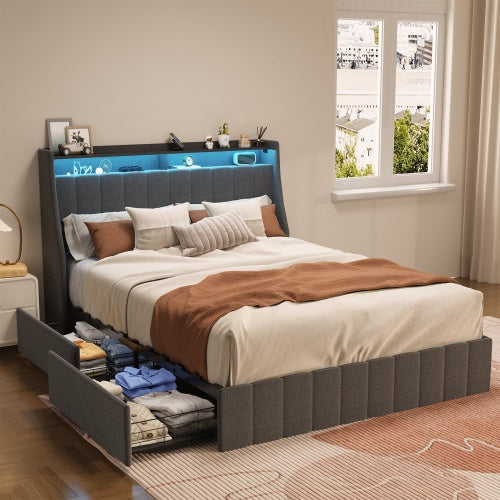 Dark Grey Upholstered Bed