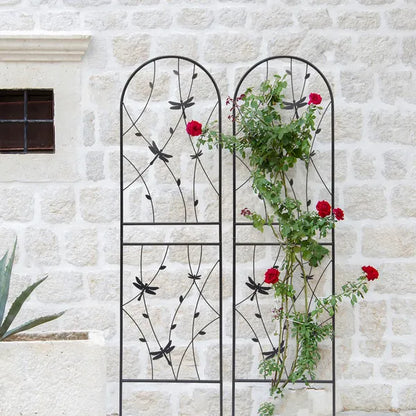 2 Pack Metal Garden Trellis 71" X 19.7" Rustproof Trellis For Climbing Plants Outdoor Flower Support Dragonfly Deco Black