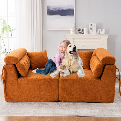 Orange Chenille 4-Seater Sofa