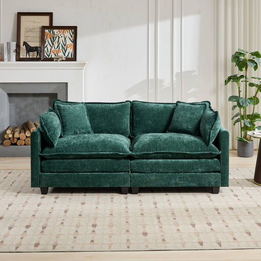 Cloud Sofa Two Seats Armrests Are Not Included, Modern Sectional Couch, For Living Room Bedroom And Apartment, Comfy Double Layer Upholstered Seat Cushion, Breathable Chenille Fabric, Green
