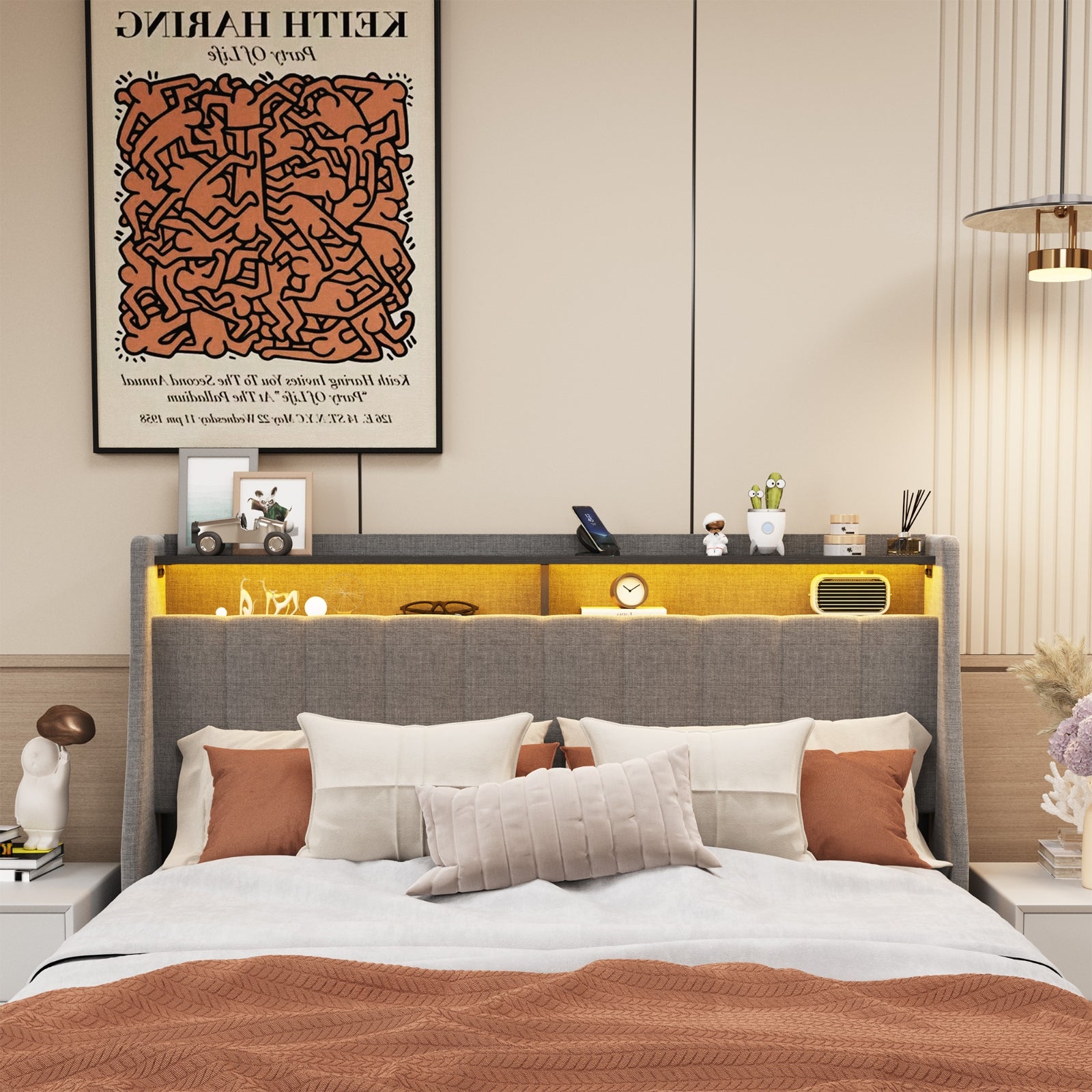 Gray Linen Wing Bed