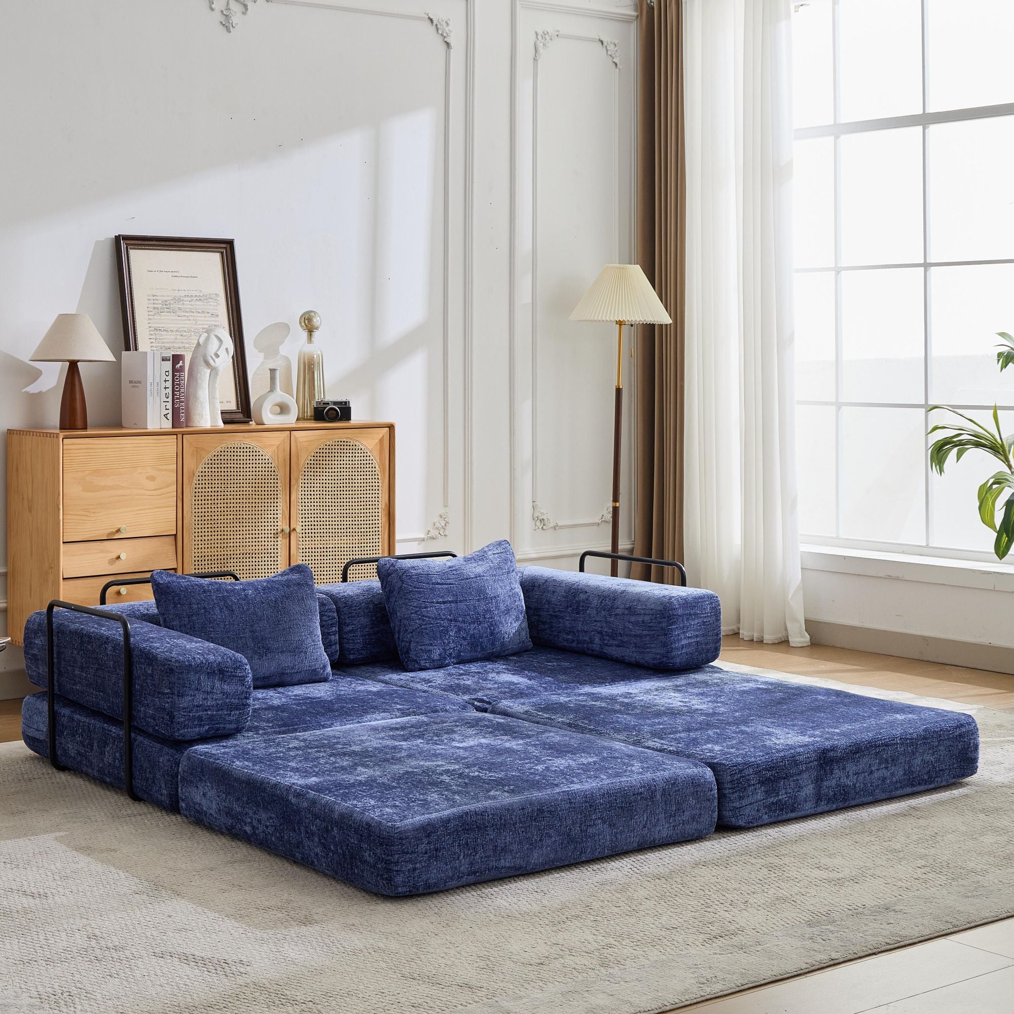 Dark Blue Chenille Loveseat Sofa