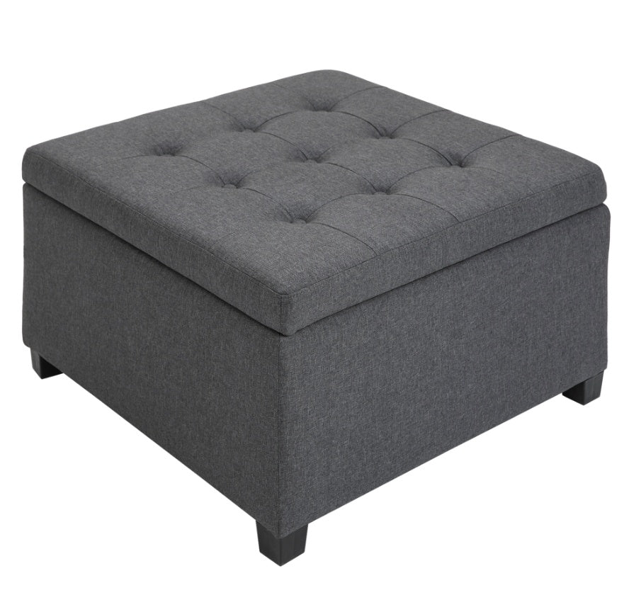 Tufted Storage Ottoman With Lift Top Fabric Metal Hinge Rubberwood Frame Living Room