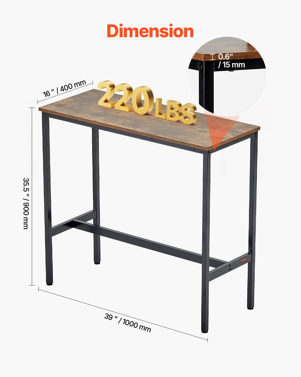 Bar Table Height Pub Table Cocktail Coffee Counter Kitchen Dining 39x16x35.5 In