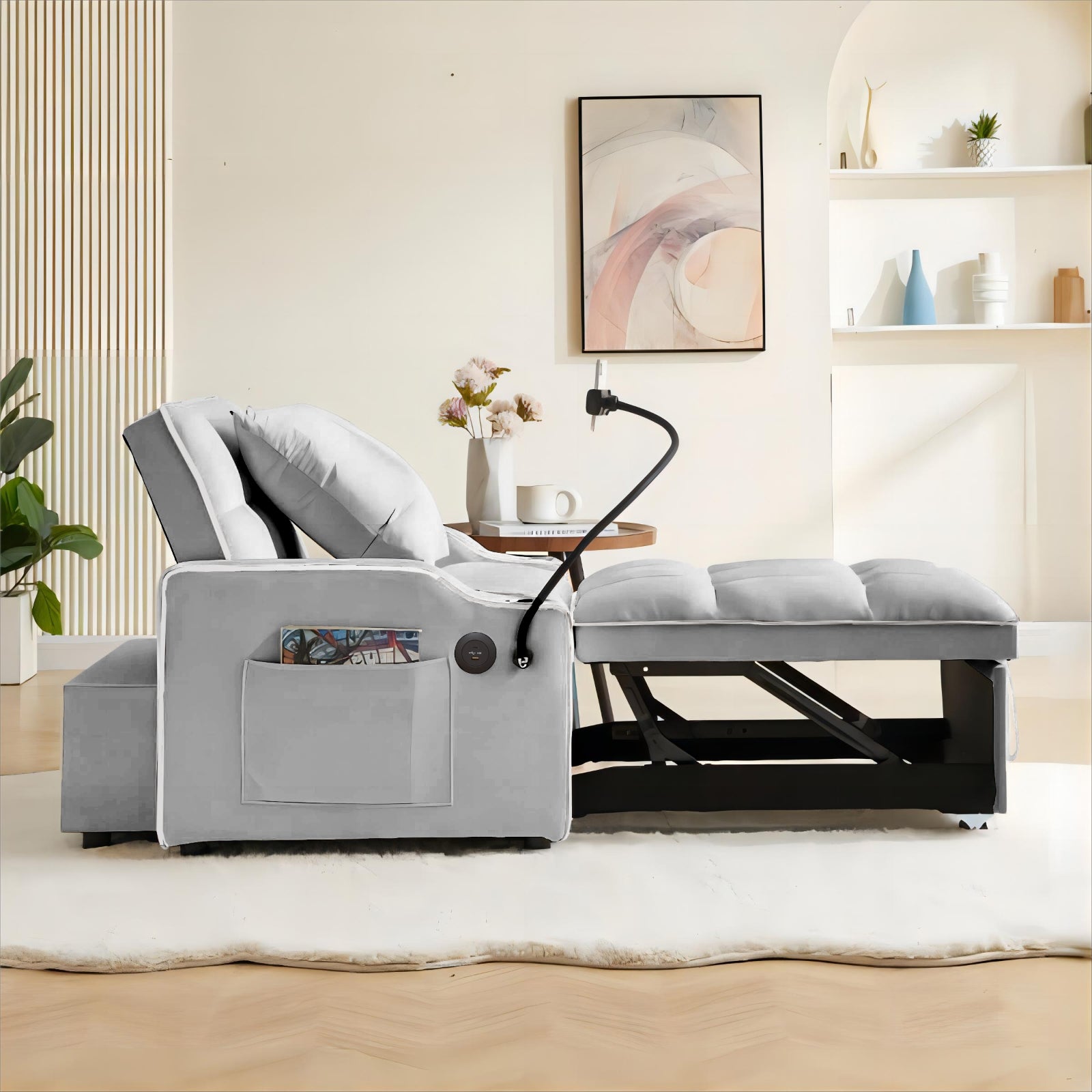 Grey Velvet Sleeper Chair