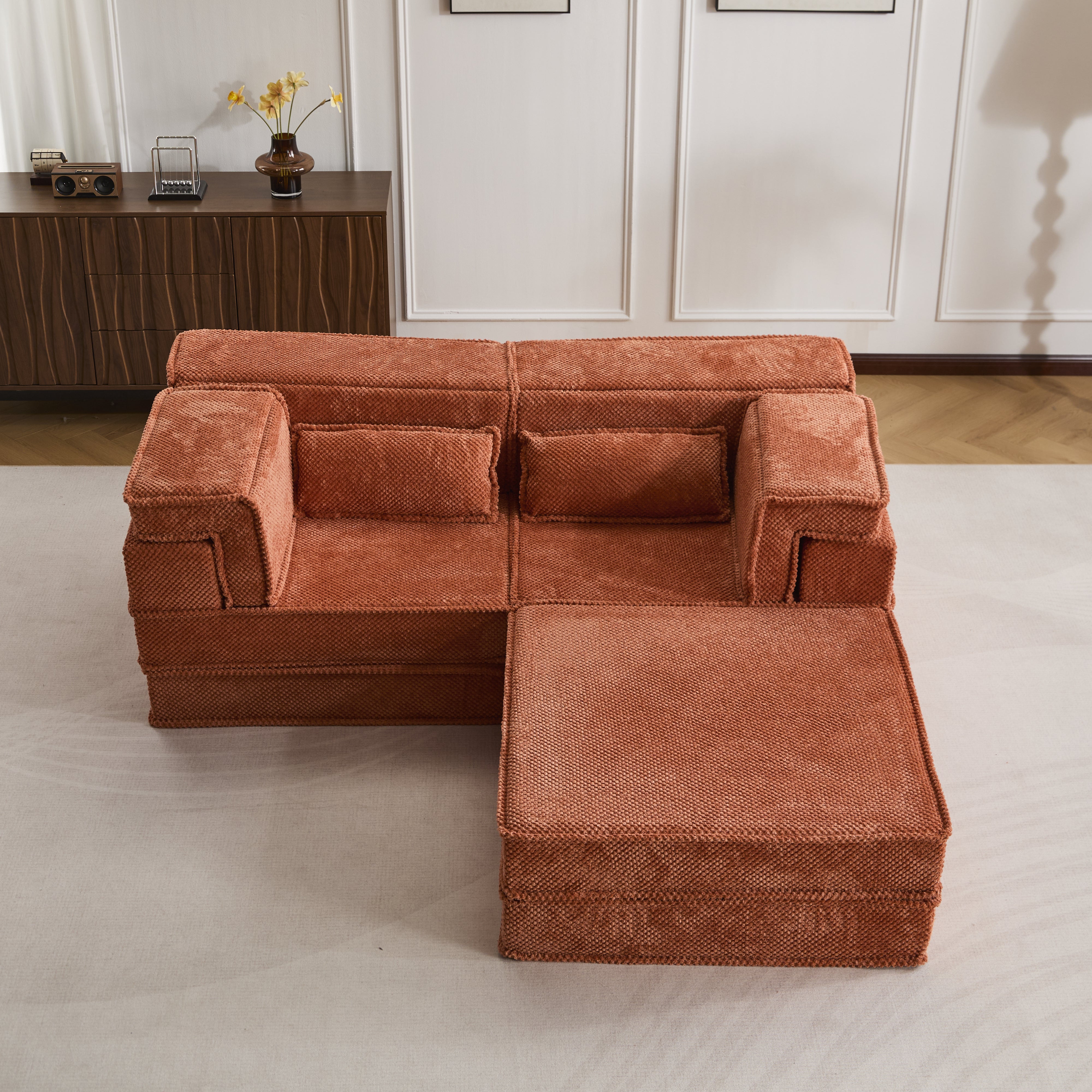 Orange 2-Seater Ottoman