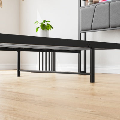 Twin Size Bed Frame, Storage Headboard With Charging Station, Solid And Stable, No Box Spring Needed, Easy Assembly