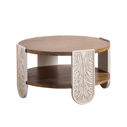 Carved Wooden Coffee Table, Retro End Table With Double-Layer Storage, Small Side Table For Living Room, Palace Style Bedside Table For Small Spaces