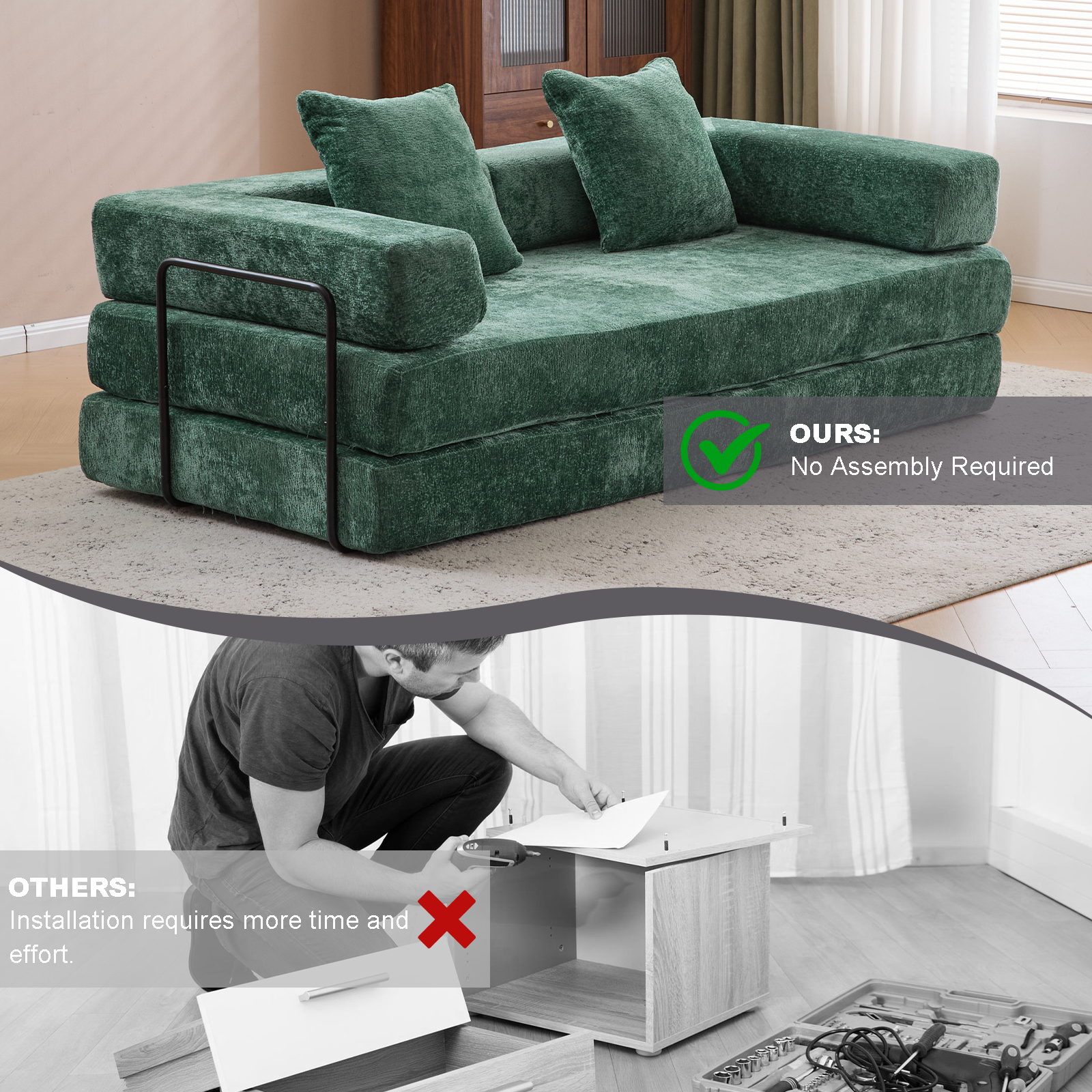 Green Chenille Sofa Bed