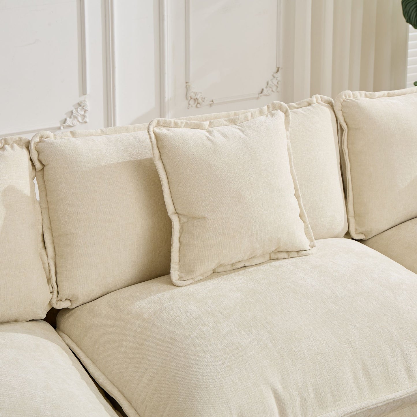 Cloud Sofa Two Seats The Cushion On The Armrest Not Included, Modern Sectional Couch, For Apartment, Comfy Double Layer Upholstered Seat Cushion, Breathable Chenille Fabric, Beige,SW504ABG