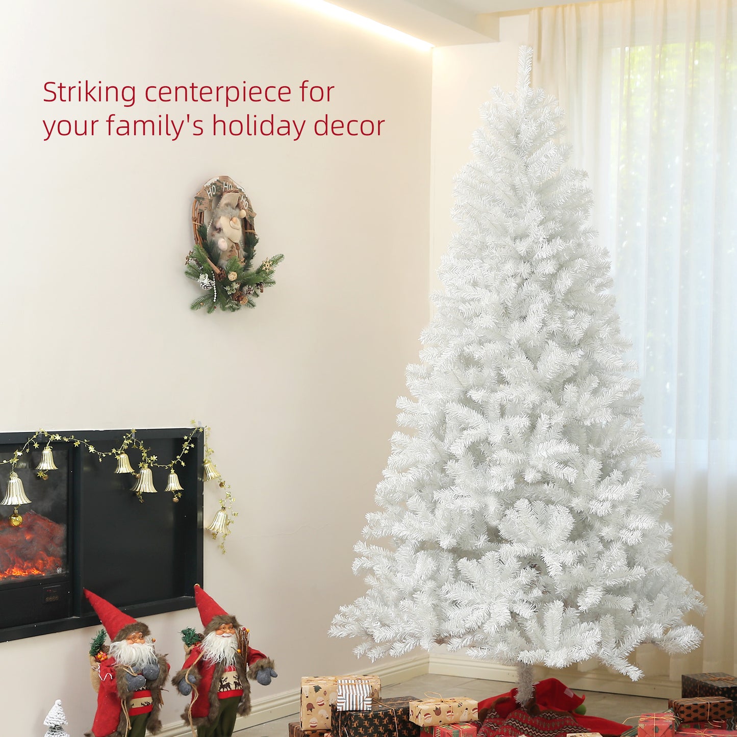 HOMCOM 9ft Tall Artificial Christmas Tree, Unlit Xmas Tree With 2132 Branch Tips, Auto Open, Steel Base, Holiday Decor For Home Office, White