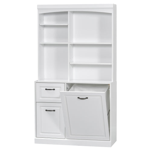 Bathroom Storage Cabinet With Tilt-Out Hamper, 70.9'' Tall Free Standing Organizer With Drawers & Adjustable Shelves, MDF Linen Tower With Steel Handles, White Finish