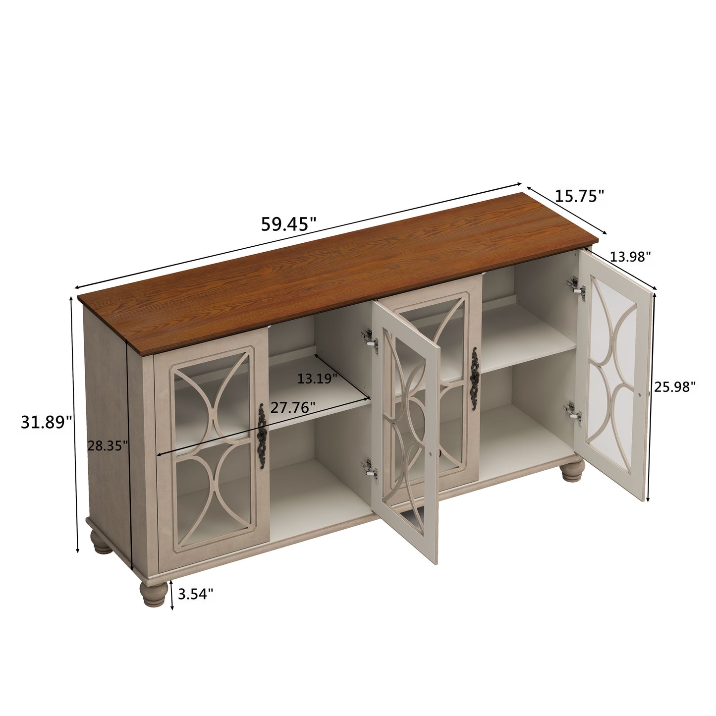 Beige Antique Glass Cabinet
