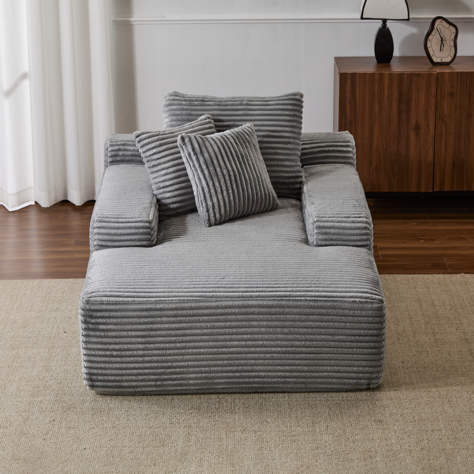 Grey Corduroy Chaise Lounge