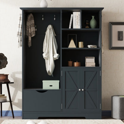 Multi-functional Hall Tree With Storage Shelves Drawers And Cabinet, Elegant Hallway Shoe Cabinet With Bench, Modern Coat Rack With Hooks For Hallway Entryways