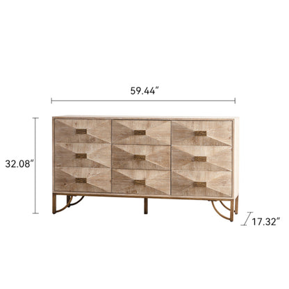 9 Drawers Dresser, Modern Dressers & Chests Of Drawers, TV Stand,Light Wood Dresser For Bedroom,Living Room,Hallway