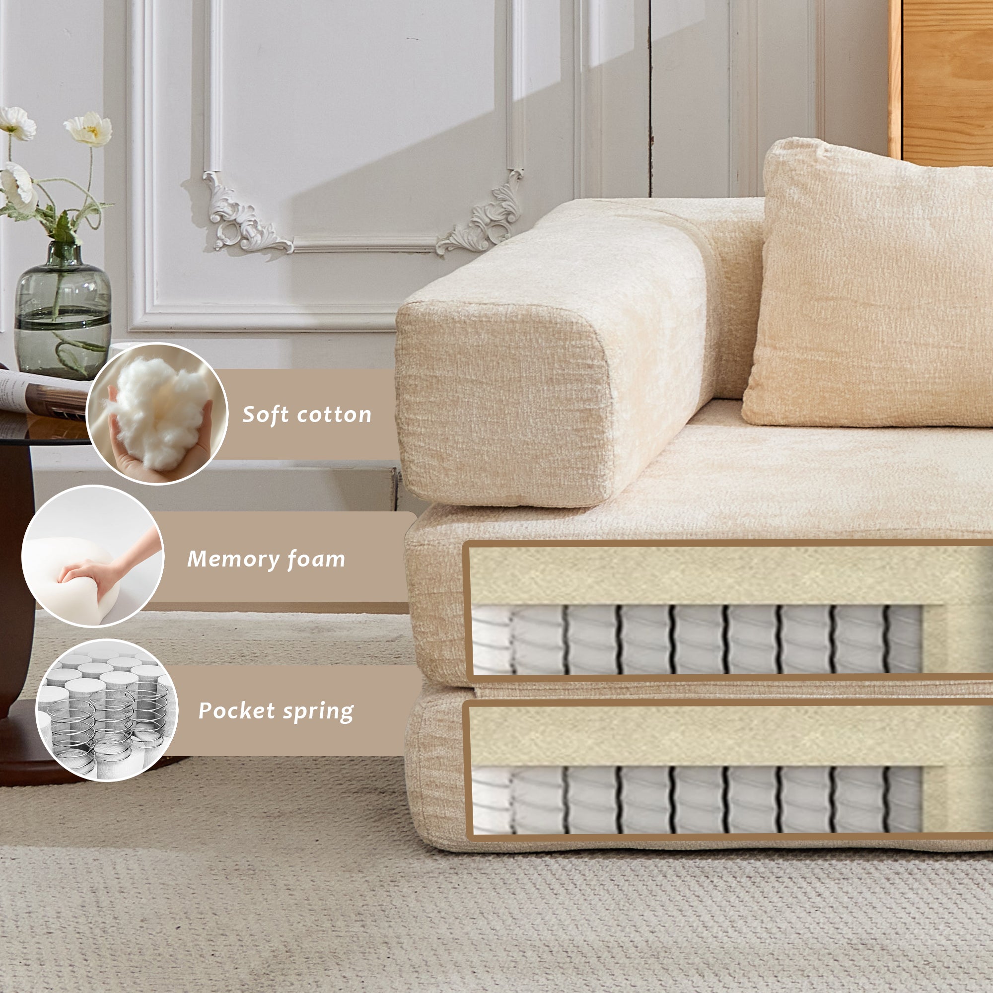 Beige Chenille Sofa