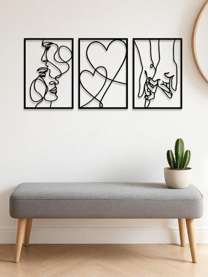 3 Piece Romantic Metal Wall Art Set Minimalist Couple Silhouette For Living Room