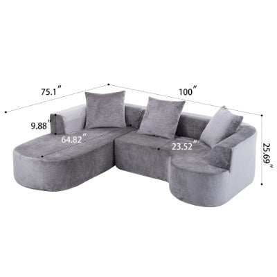 Grey Corduroy Sectional Sofa L-Shape No-Assembly