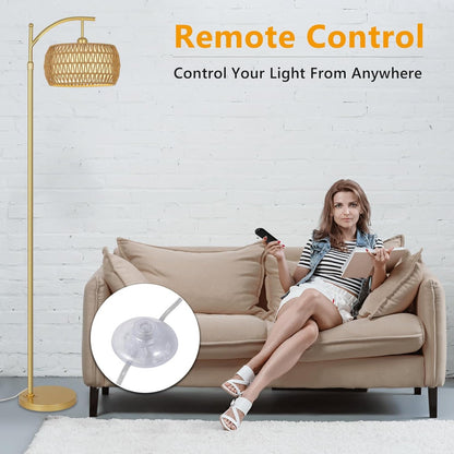 Floor Lamp With 3 Color Temperatures, LED Gold Floor Lamp With Remote & Stepless Dimmable Bulb,