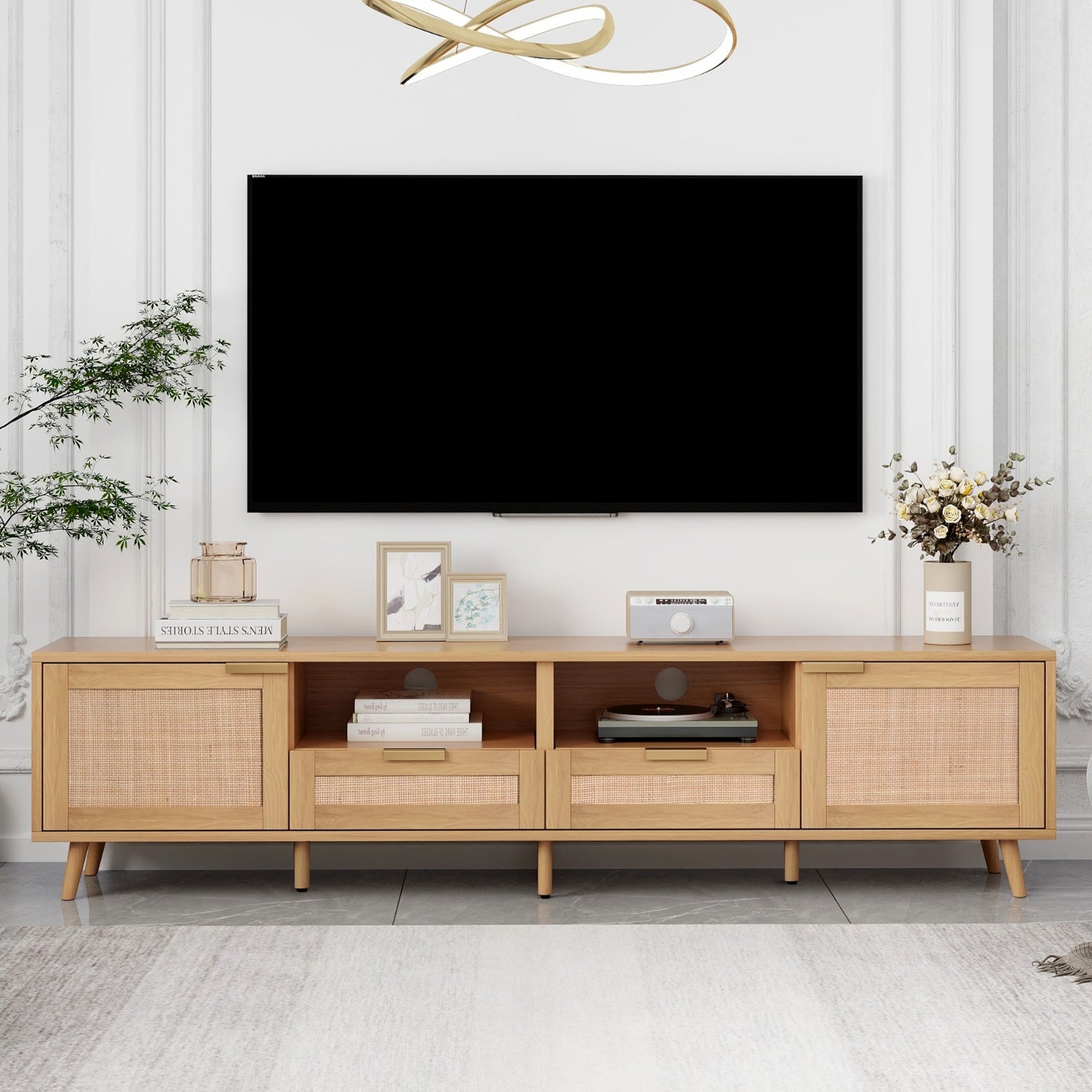 Rattan Farmhouse TV Stand