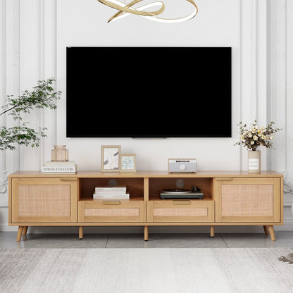 Rattan TV Stand For TVs Up To 85'', Modern Farmhouse Media Console Center