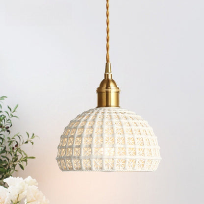 Living Room Bedroom Bedside Lamp Brass Ceramic Pendant Light