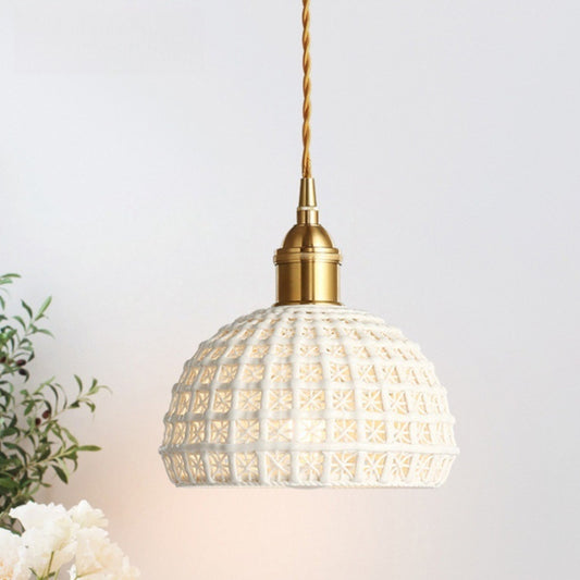 Living Room Bedroom Bedside Lamp Brass Ceramic Pendant Light