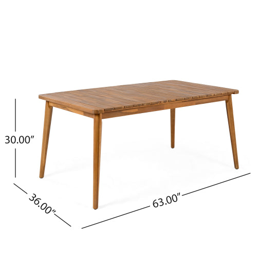 Acacia Wood Dining Table 6-Person Outdoor Table, Farmhouse Furniture For Patio, Garden, Backyard, Teak 180 LBS Weight Capacity 63L